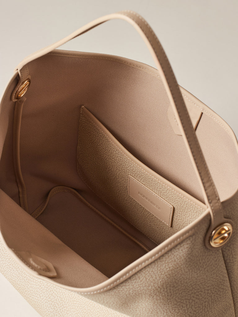 Borsa a spalla di Tela rivestita Op e Pelle - FLIGHT BORSA HOBO MEDIUM - Borbonese