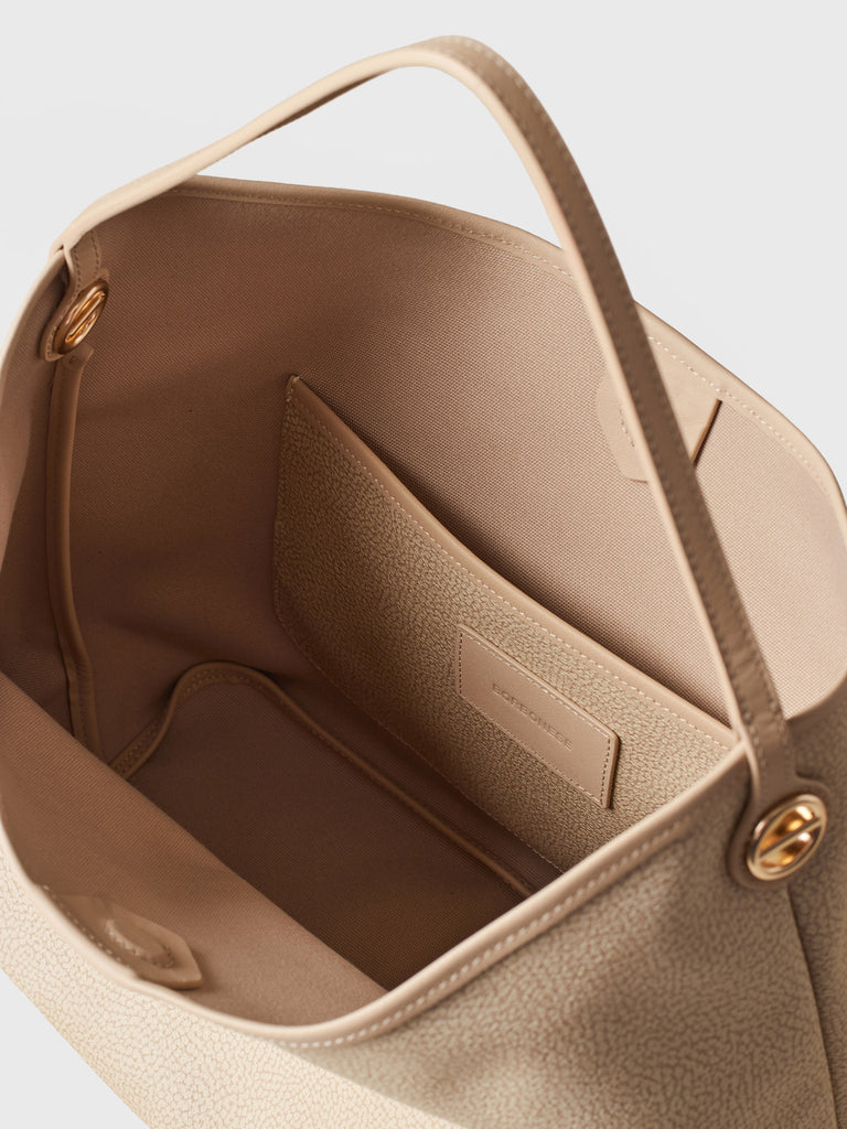 Op Coated Canvas and Leather Shoulder bag - FLIGHT HOBO BAG MEDIUM - Borbonese