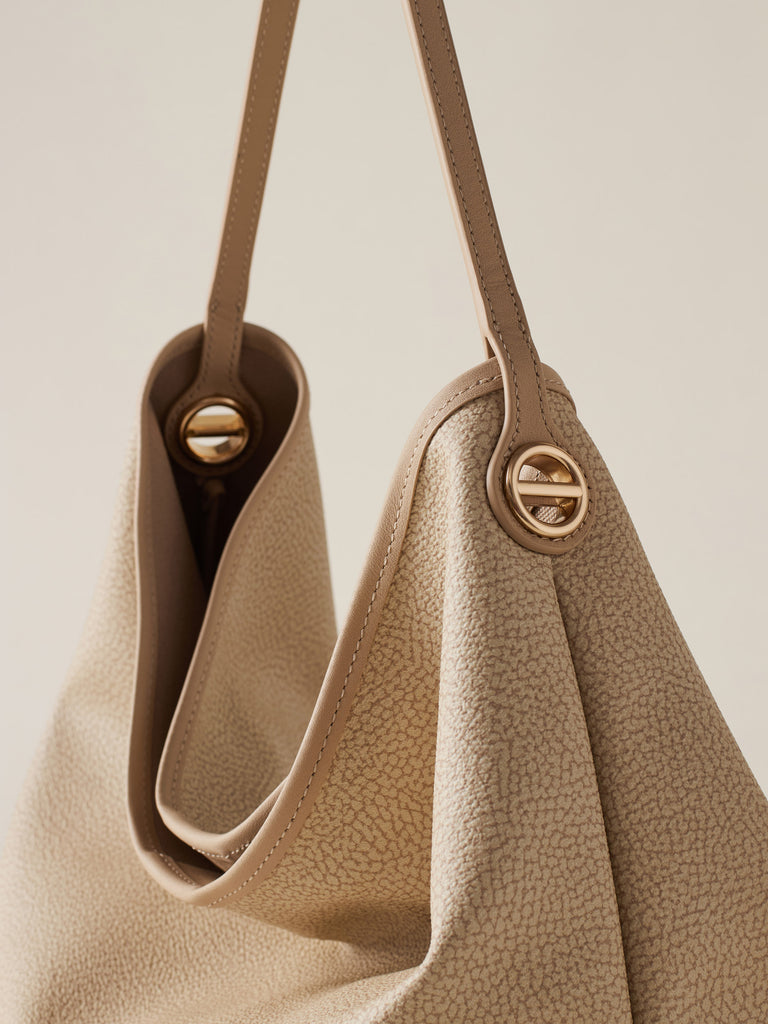 Borsa a spalla di Tela rivestita Op e Pelle - FLIGHT BORSA HOBO MEDIUM - Borbonese
