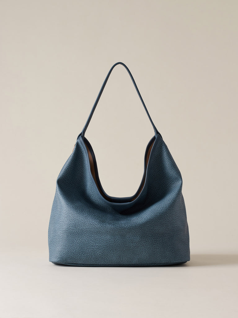 Borsa a spalla di Tela rivestita Op e Pelle - FLIGHT BORSA HOBO MEDIUM - Borbonese