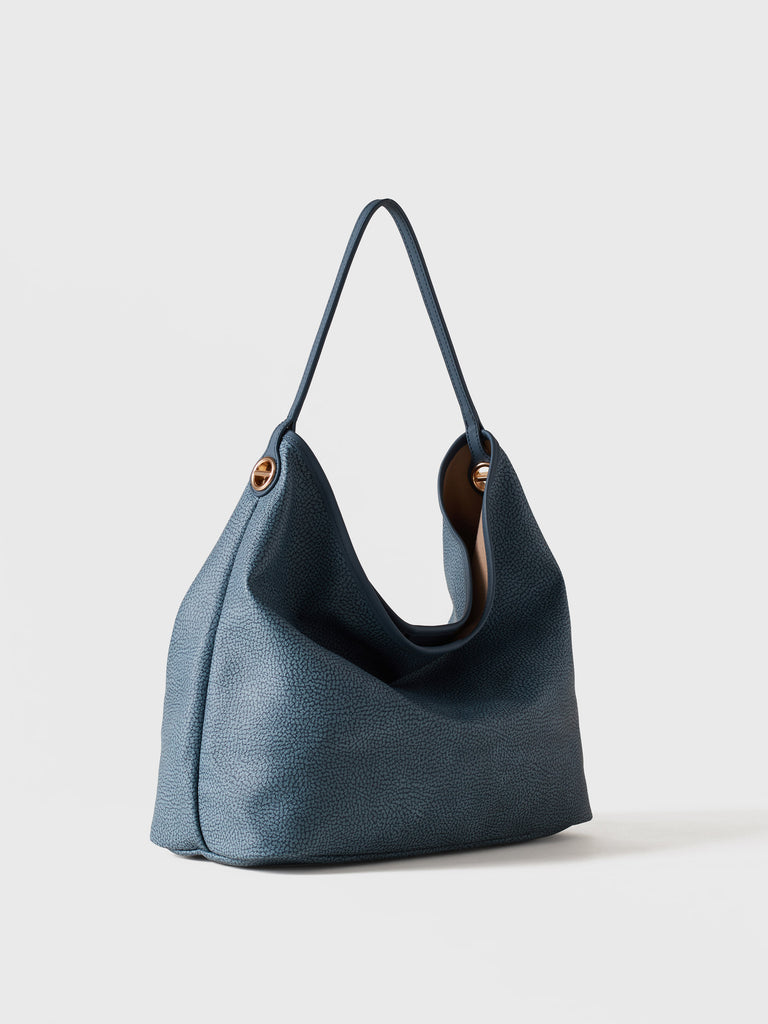Borsa a spalla di Tela rivestita Op e Pelle - FLIGHT BORSA HOBO MEDIUM - Borbonese