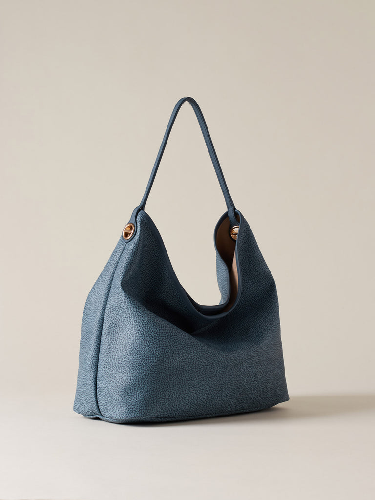 Borsa a spalla di Tela rivestita Op e Pelle - FLIGHT BORSA HOBO MEDIUM - Borbonese