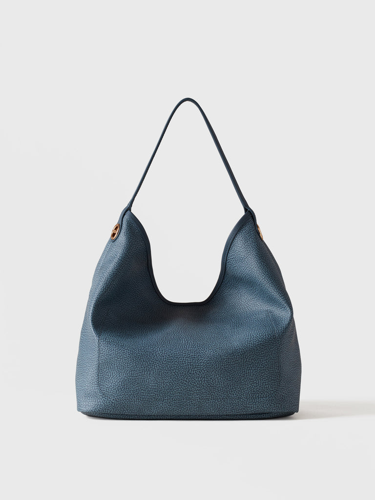 Borsa a spalla di Tela rivestita Op e Pelle - FLIGHT BORSA HOBO MEDIUM - Borbonese