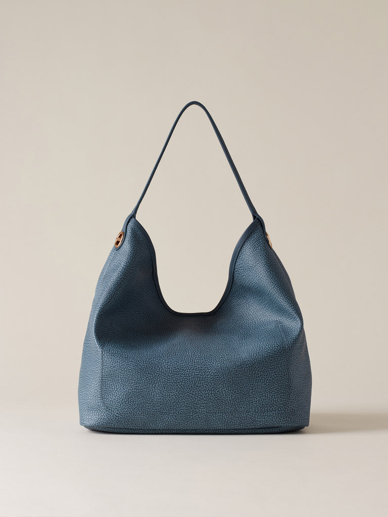 Borsa a spalla di Tela rivestita Op e Pelle - FLIGHT BORSA HOBO MEDIUM - Borbonese
