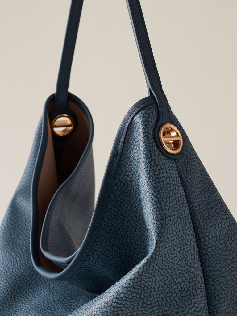 Borsa a spalla di Tela rivestita Op e Pelle - FLIGHT BORSA HOBO MEDIUM - Borbonese