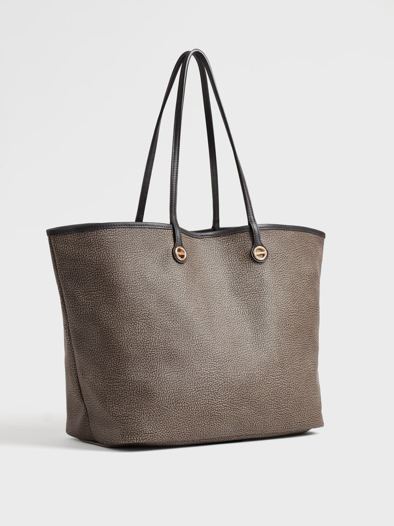 Borsa a spalla di Tela rivestita Op e Pelle - FLIGHT BORSA SHOPPING LARGE - Borbonese