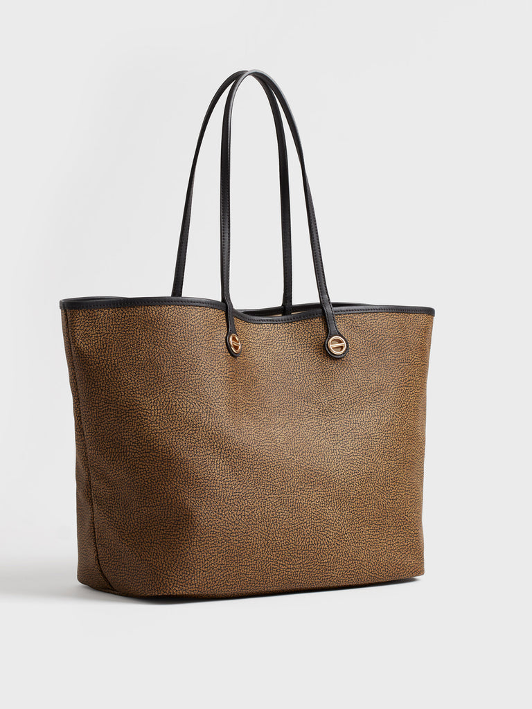 Op Coated Canvas and Leather Shoulder bag - FLIGHT LARGE SHOPPING BAG - Borbonese
