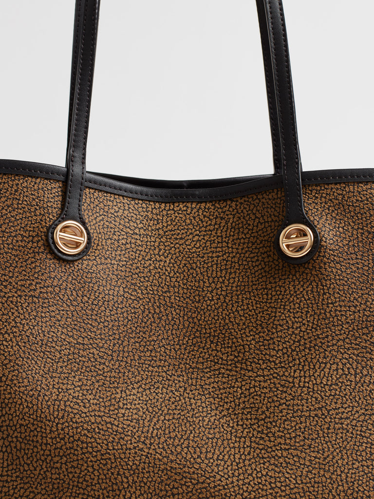 Op Coated Canvas and Leather Shoulder bag - FLIGHT LARGE SHOPPING BAG - Borbonese