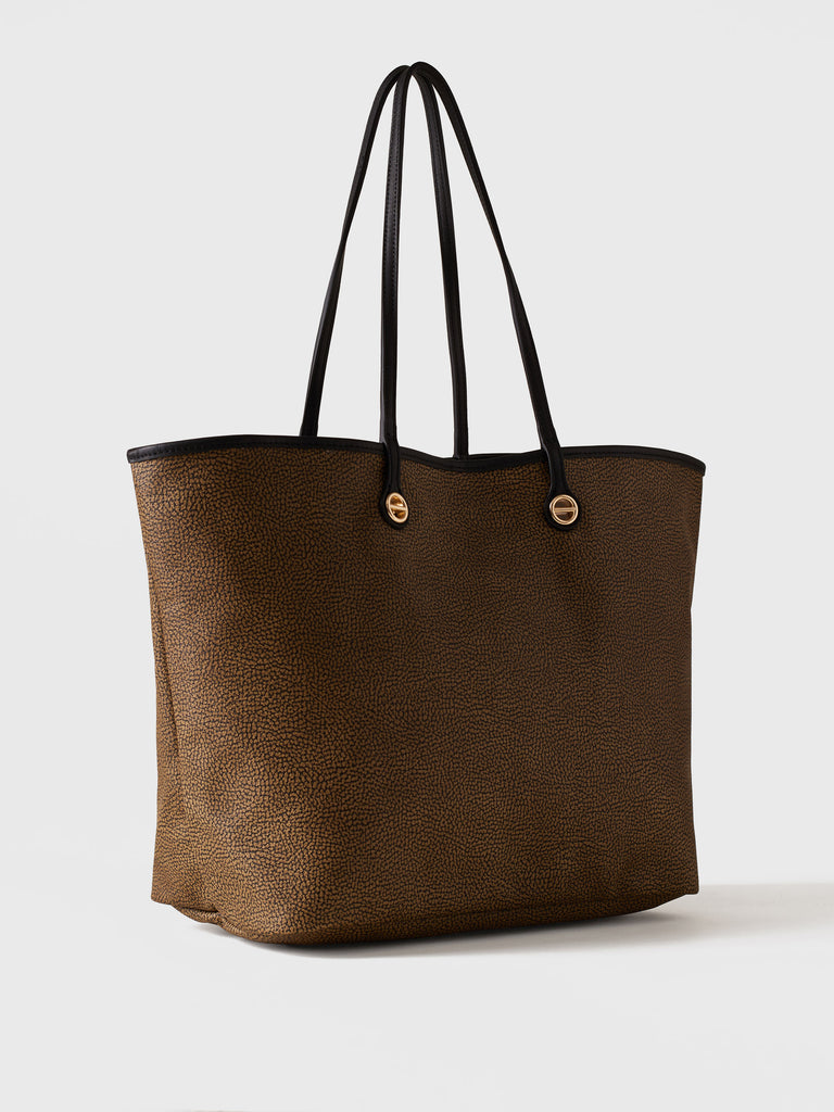 Op Coated Canvas and Leather Shoulder bag - FLIGHT LARGE SHOPPING BAG - Borbonese