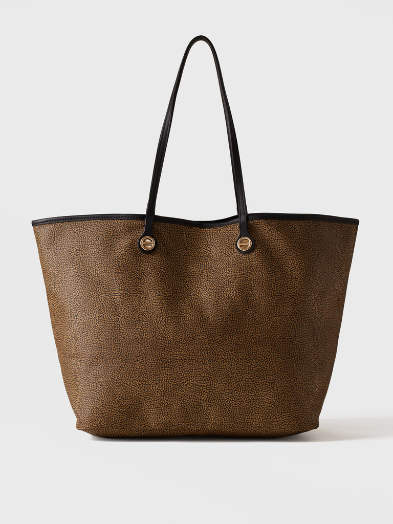 Op Coated Canvas and Leather Shoulder bag - FLIGHT LARGE SHOPPING BAG - Borbonese