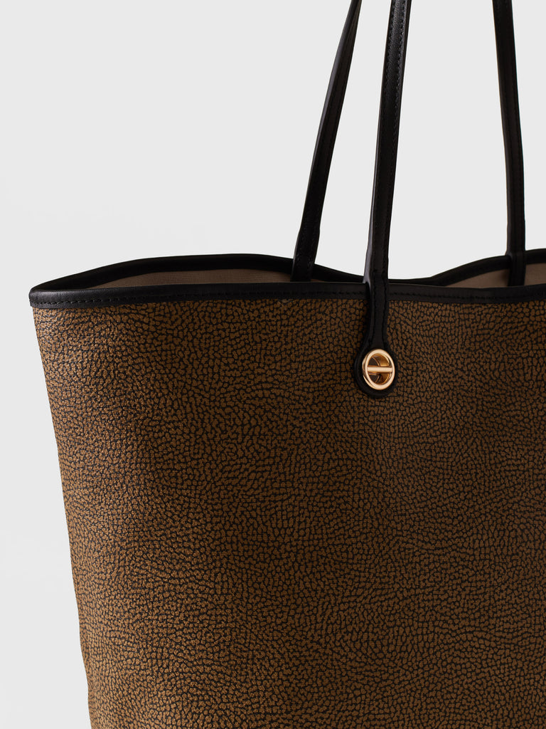 Op Coated Canvas and Leather Shoulder bag - FLIGHT LARGE SHOPPING BAG - Borbonese