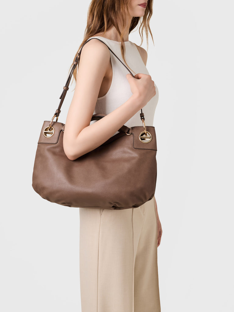 Leather Handbag - LONDON HOBO BAG MEDIUM - Borbonese