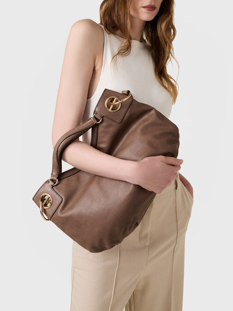 Leather Handbag - LONDON HOBO BAG MEDIUM - Borbonese