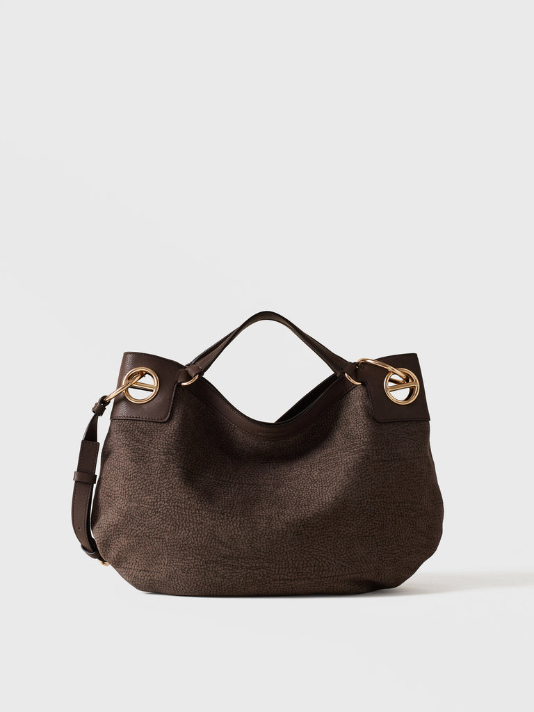 Op Suede Handbag - LONDON Medium Hobo Bag - Borbonese