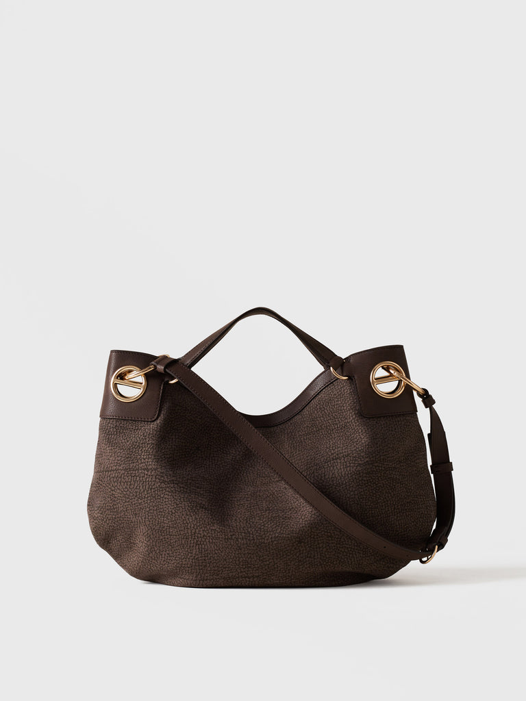 Op Suede Handbag - LONDON Medium Hobo Bag - Borbonese
