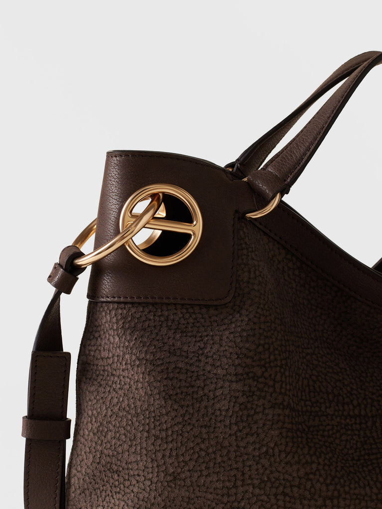 Op Suede Handbag - LONDON Medium Hobo Bag - Borbonese
