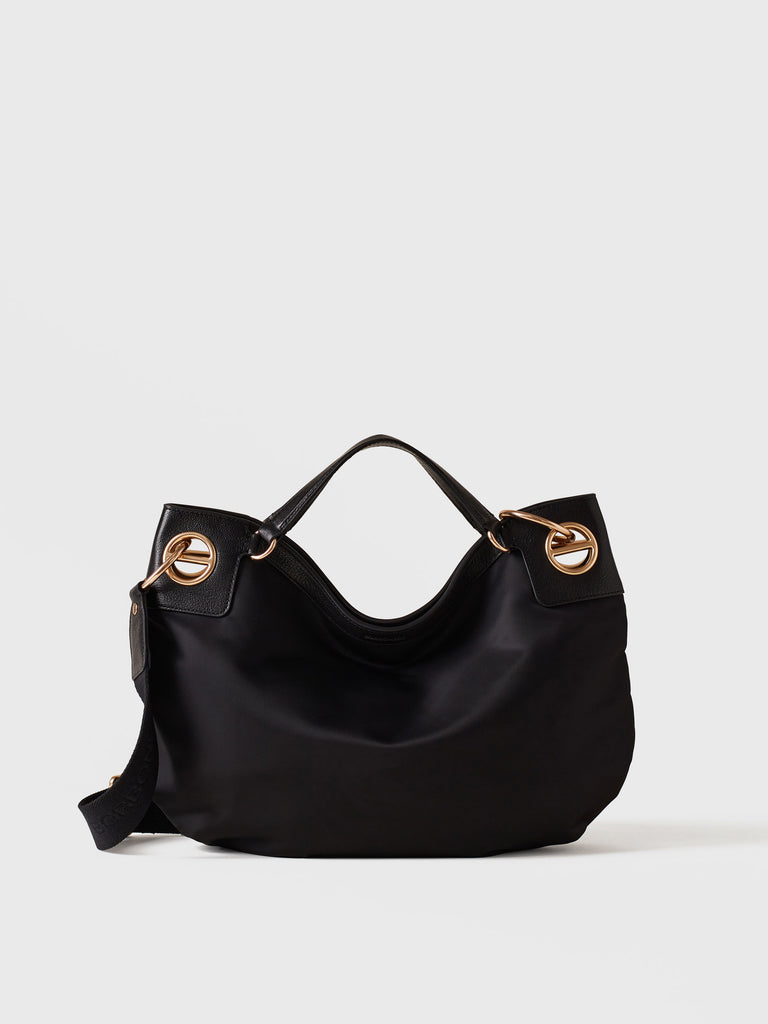 Fabric and leather Handbag - LONDON Medium Hobo Bag - Borbonese