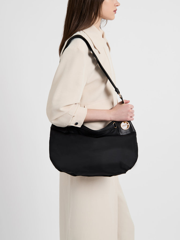 Handbag in fabric and leather - LONDON Medium Hobo Bag - Borbonese