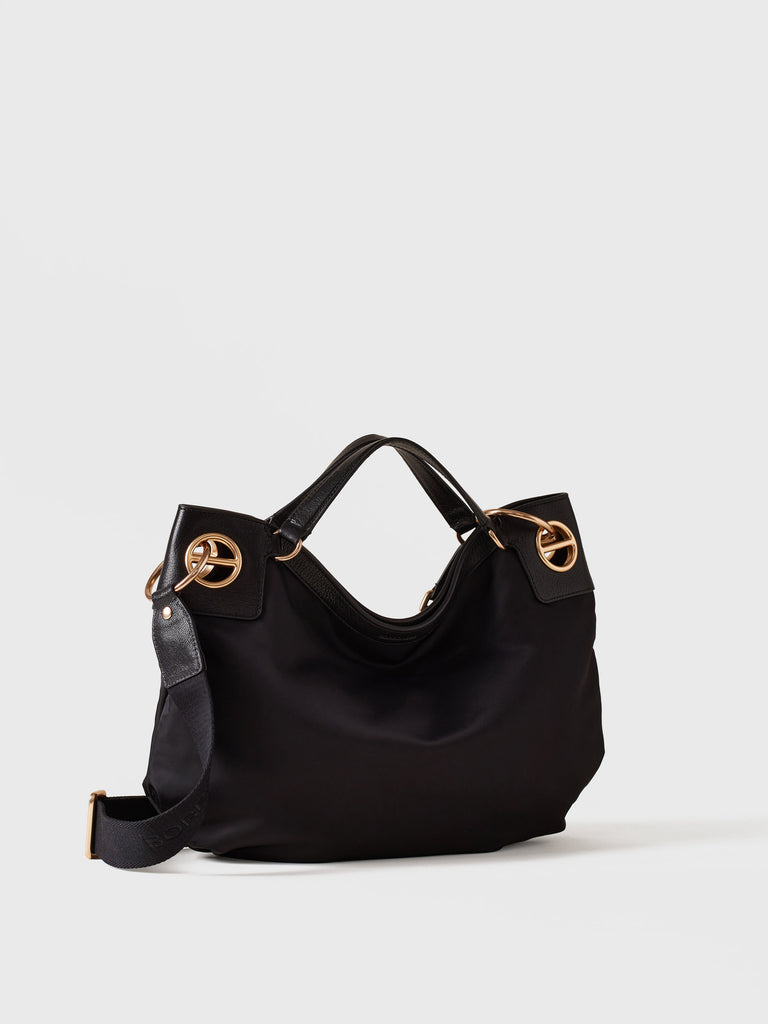 Fabric and leather Handbag - LONDON Medium Hobo Bag - Borbonese