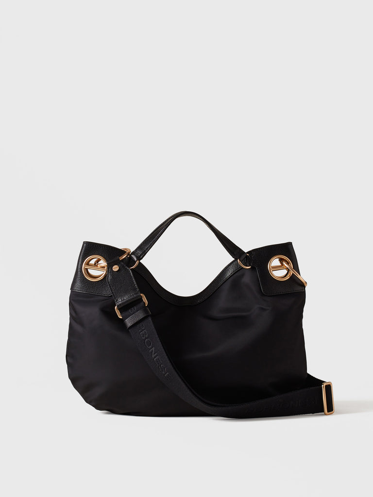 Fabric and leather Handbag - LONDON Medium Hobo Bag - Borbonese