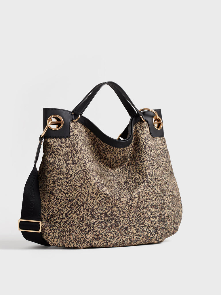 Shoulder bag in fabric Op - LONDON Large Hobo Bag - Borbonese