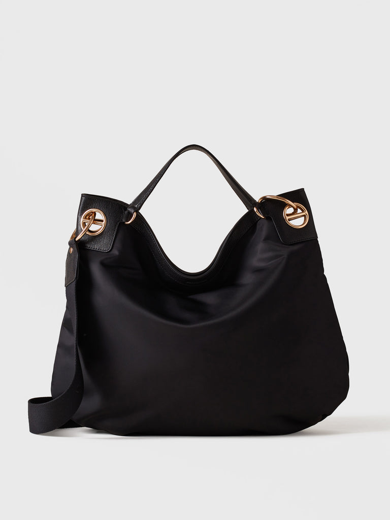 Fabric and Leather Shoulder bag - LONDON Large Hobo Bag - Borbonese