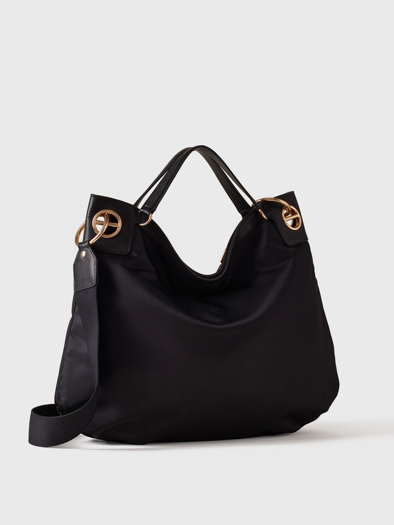 Fabric and Leather Shoulder bag - LONDON Large Hobo Bag - Borbonese