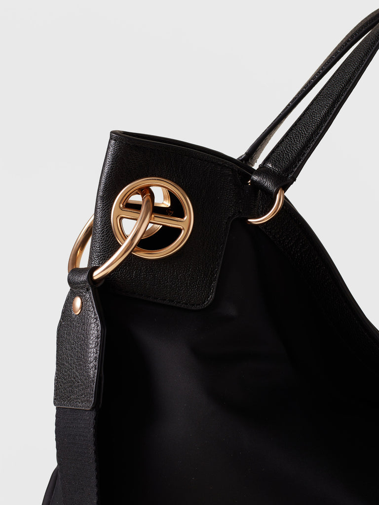 Fabric and Leather Shoulder bag - LONDON Large Hobo Bag - Borbonese