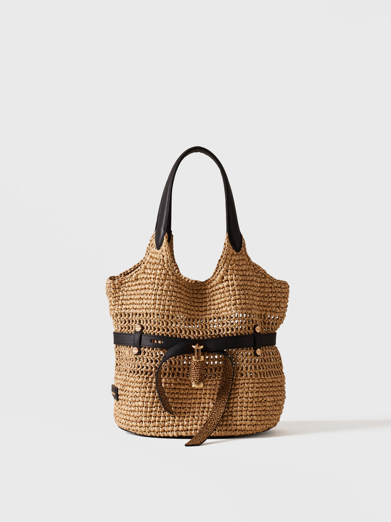 Borsa a spalla in Tessuto effetto Paglia - PREMIERE SECCHIELLO SMALL - Borbonese