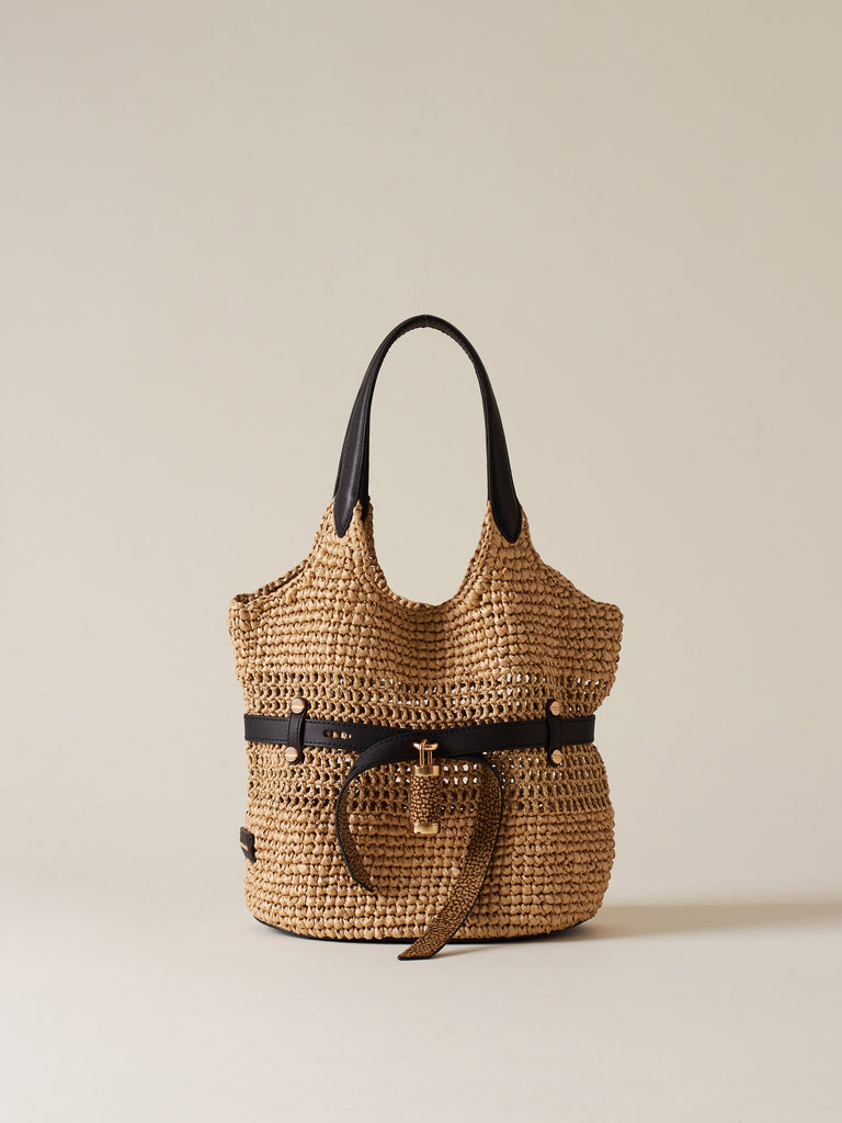 Straw effect fabric Shoulder bag - PREMIERE BUCKET BAG SMALL - Borbonese