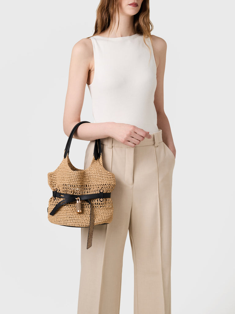Borsa a spalla in Tessuto effetto Paglia - PREMIERE SECCHIELLO SMALL - Borbonese
