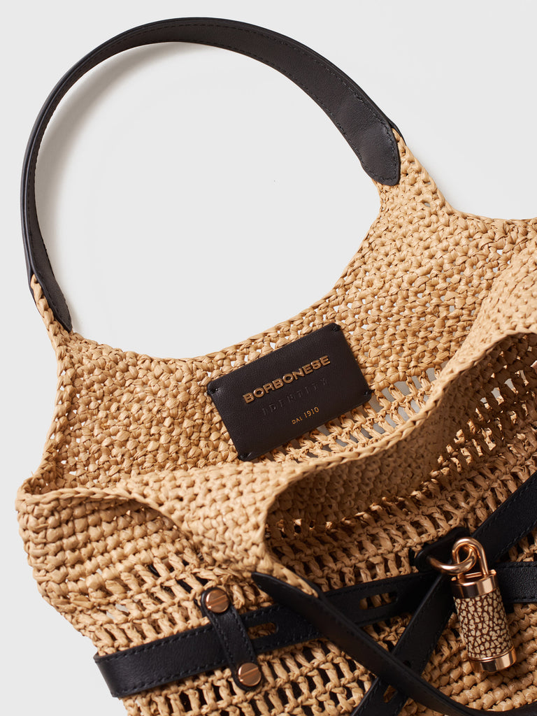 Borsa a spalla in Tessuto effetto Paglia - PREMIERE SECCHIELLO SMALL - Borbonese