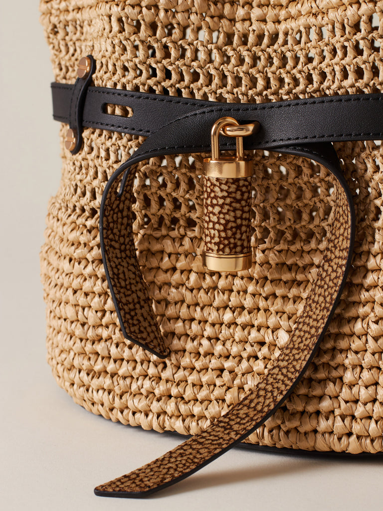 Straw effect fabric Shoulder bag - PREMIERE BUCKET BAG SMALL - Borbonese