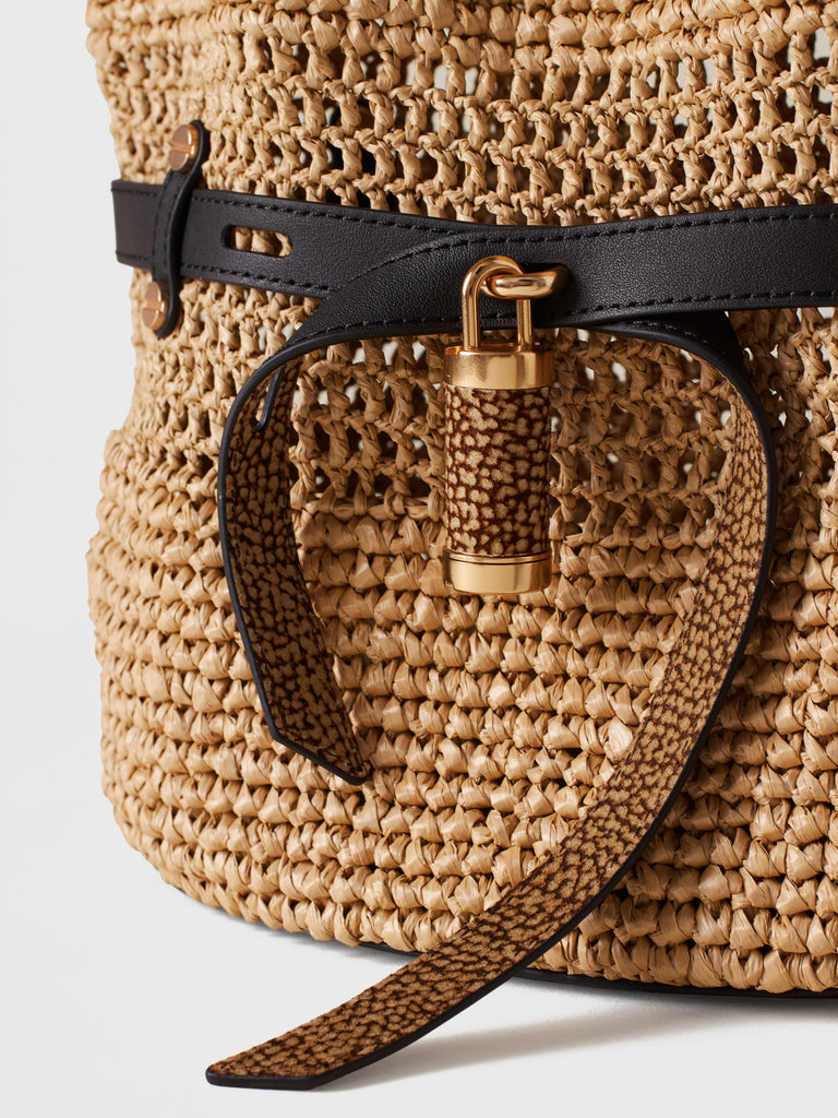 Borsa a spalla in Tessuto effetto Paglia - PREMIERE SECCHIELLO SMALL - Borbonese
