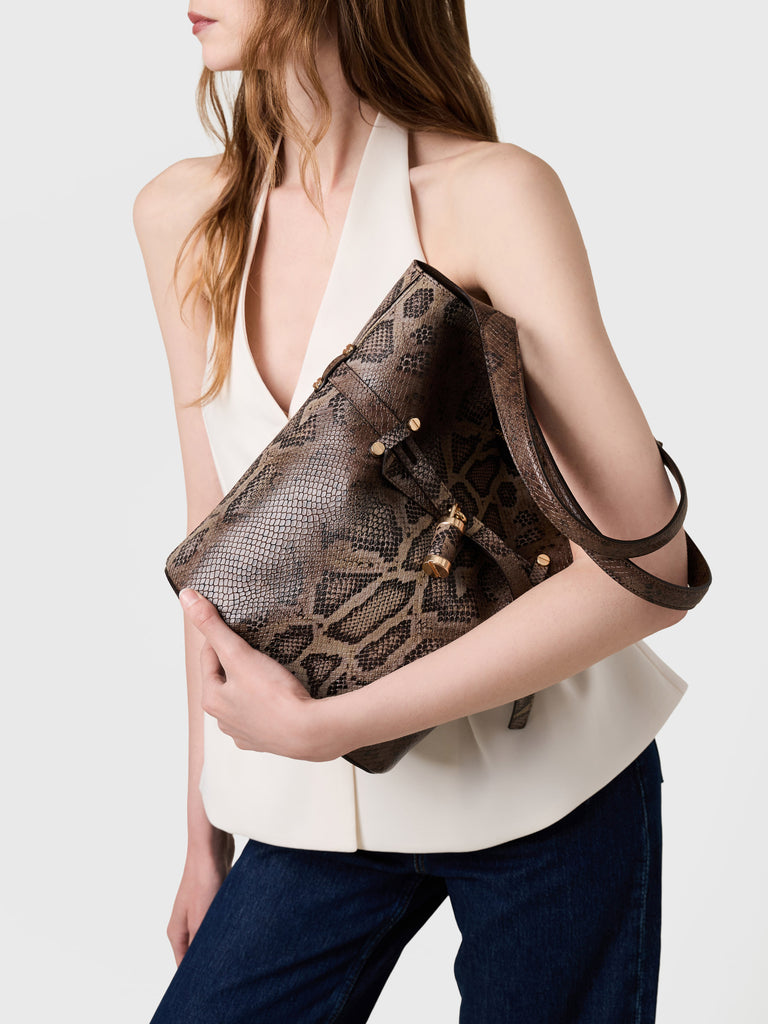   Leather shoulder bag     - PREMIERE BUCKET BAG SMALL - Borbonese