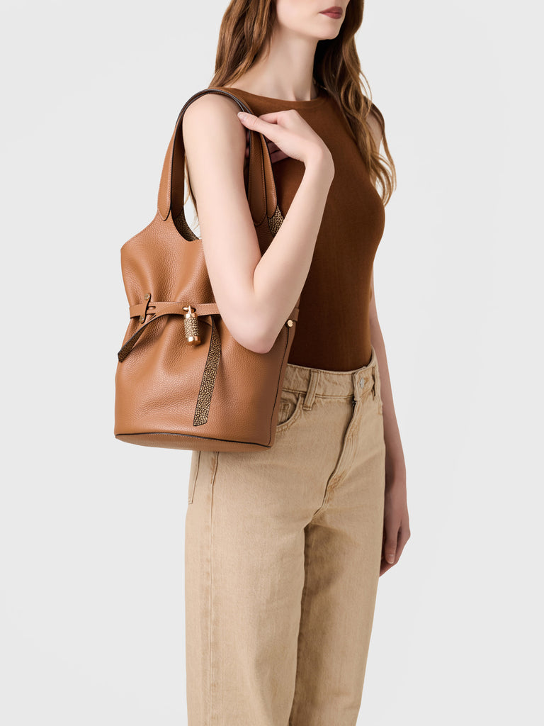 Leather shoulder bag - PREMIERE BUCKET BAG SMALL - Borbonese