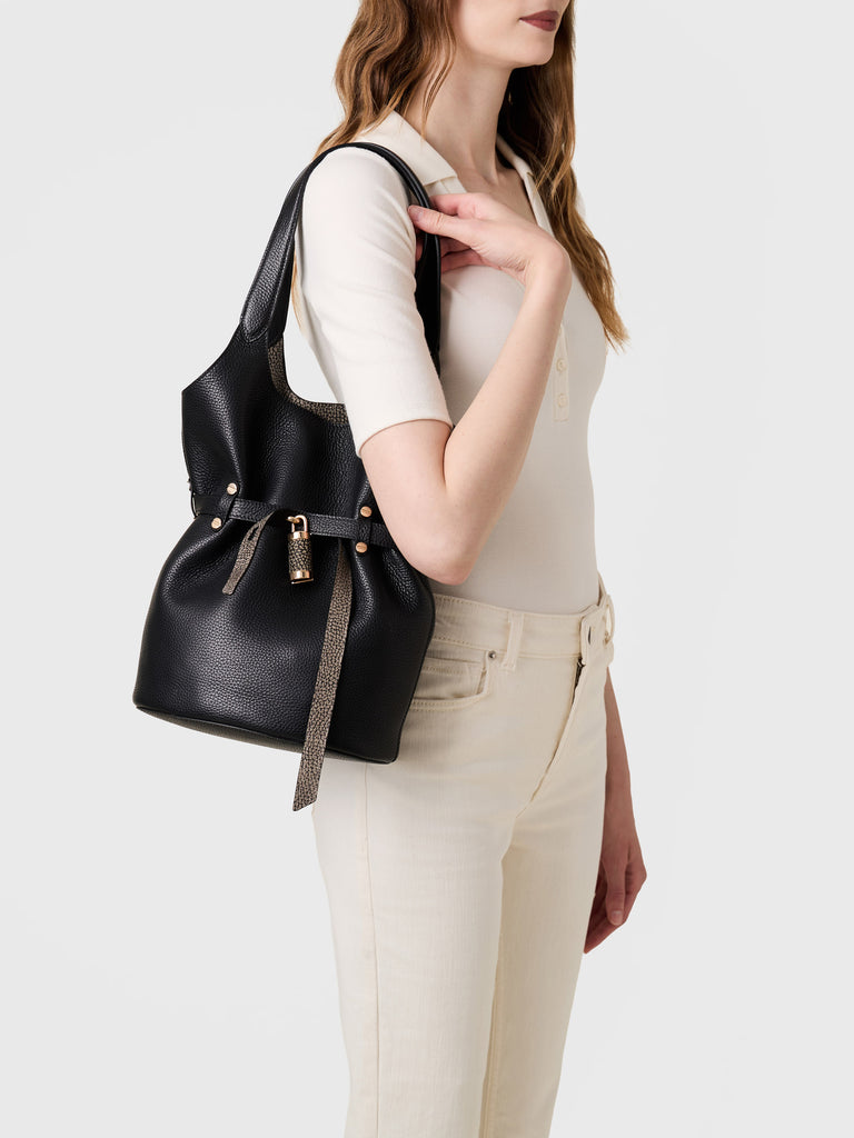 Leather shoulder bag - PREMIERE BUCKET BAG SMALL - Borbonese