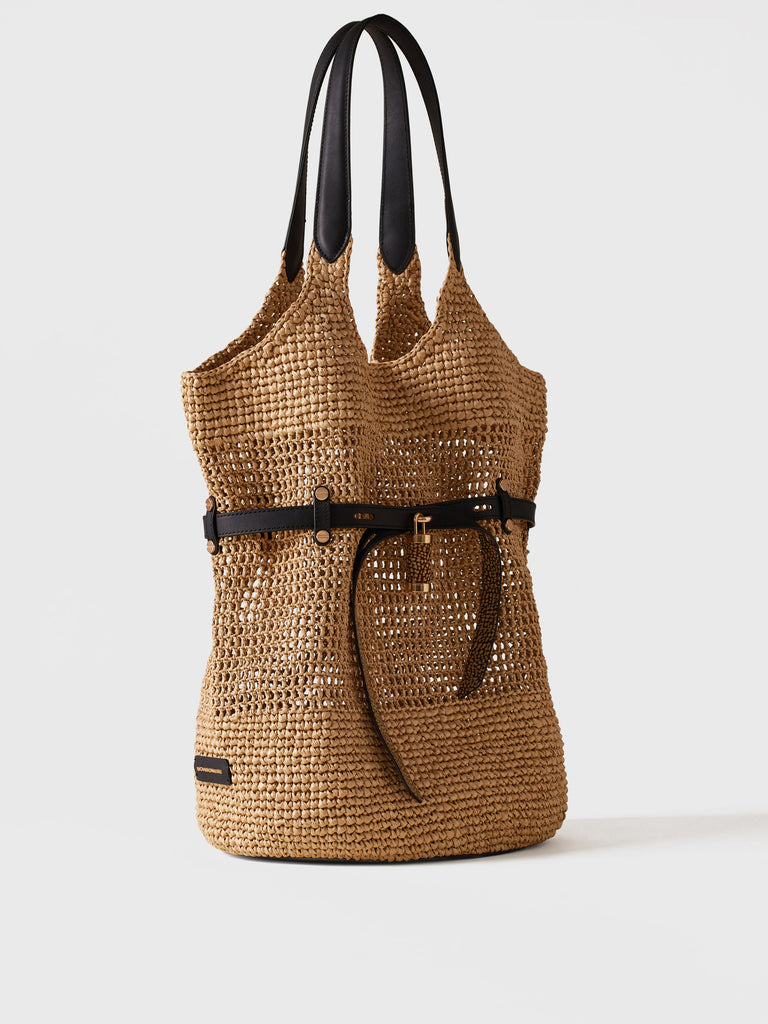 Borsa a spalla in Tessuto effetto Paglia - PREMIERE SECCHIELLO LARGE - Borbonese