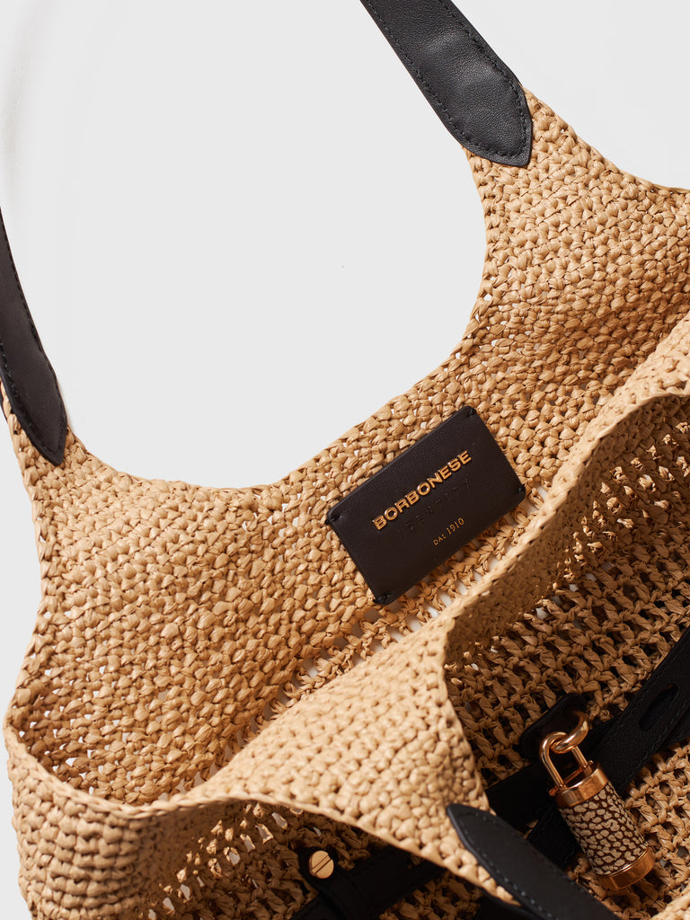 Borsa a spalla in Tessuto effetto Paglia - PREMIERE SECCHIELLO LARGE - Borbonese