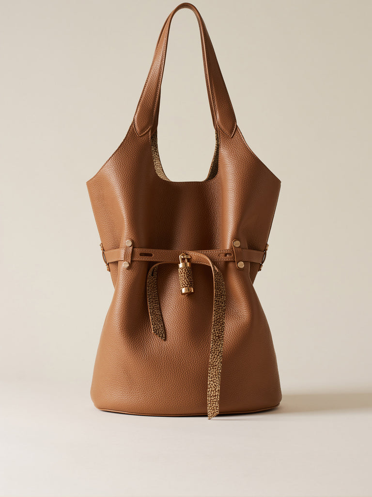 Leather shoulder bag - PREMIERE BUCKET BAG LARGE - Borbonese