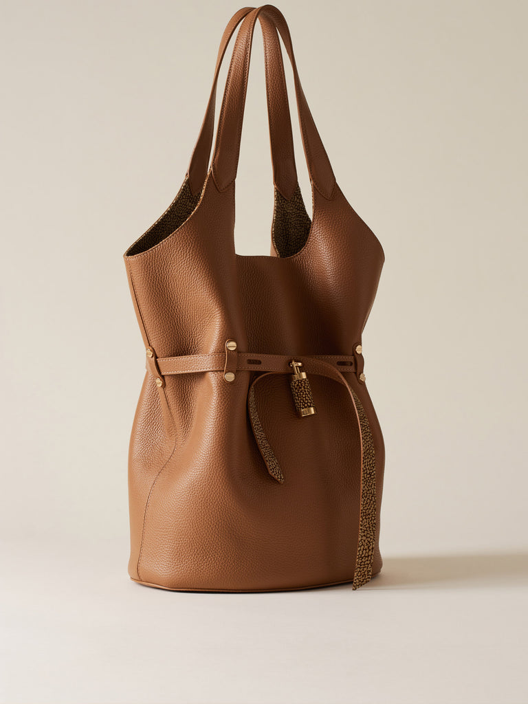 Leather shoulder bag - PREMIERE BUCKET BAG LARGE - Borbonese
