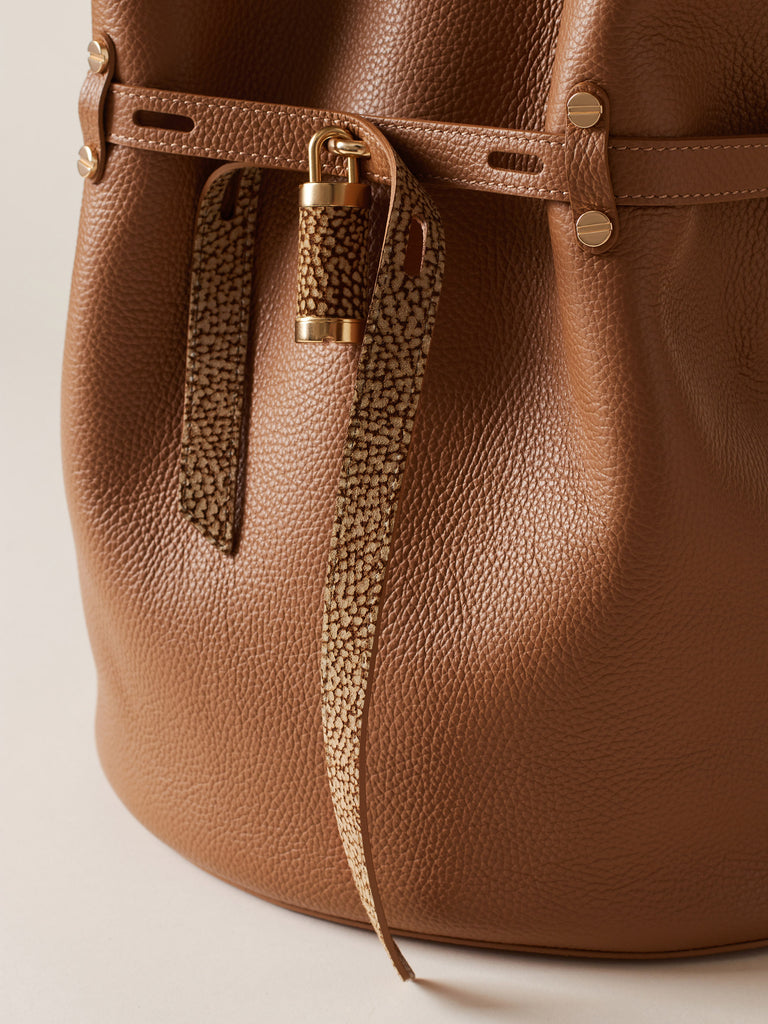 Leather shoulder bag - PREMIERE BUCKET BAG LARGE - Borbonese