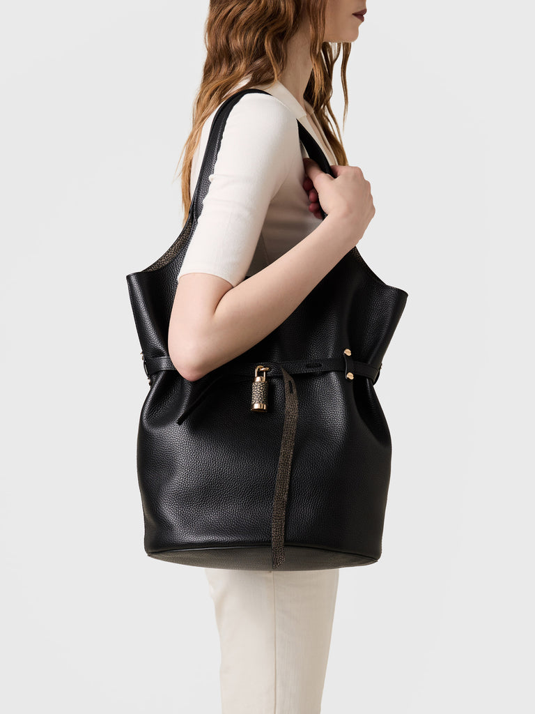 Leather shoulder bag - PREMIERE BUCKET BAG LARGE - Borbonese