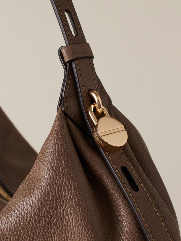 Leather Handbag - PRIVE HOBO BAG SMALL - Borbonese