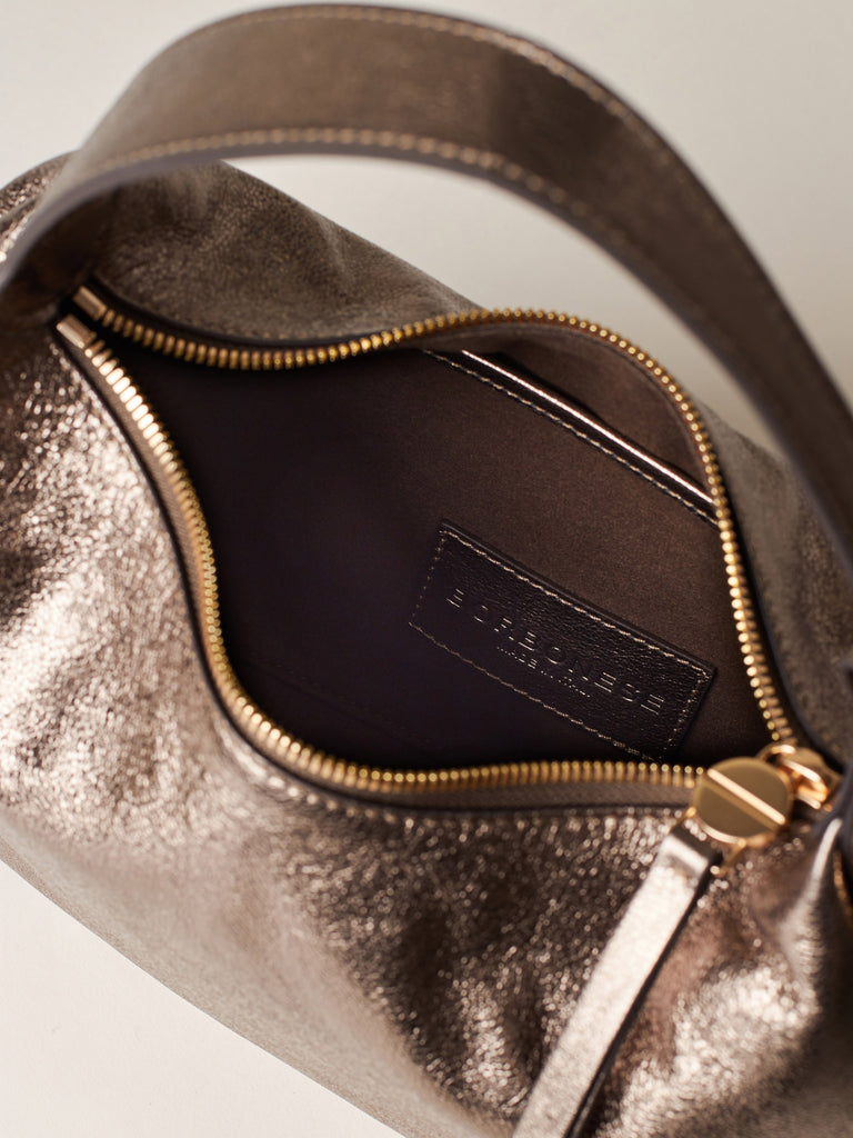 Leather Handbag - PRIVE HOBO BAG SMALL - Borbonese