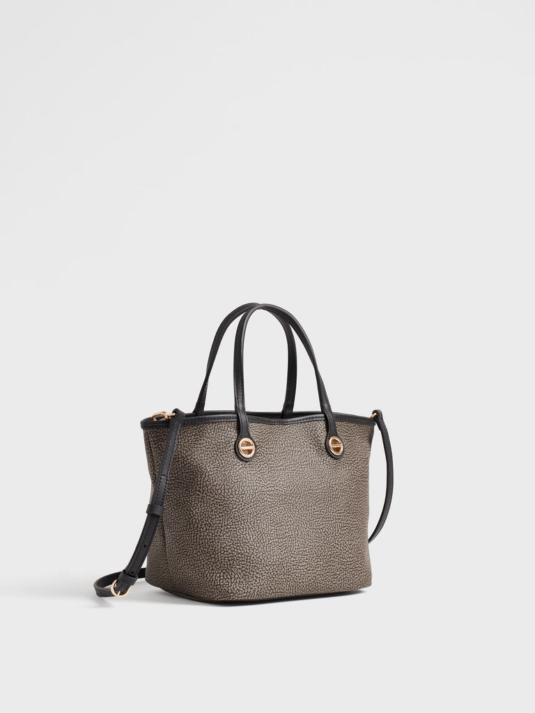 Borsa a spalla di Tela rivestita Op e Pelle - FLIGHT BORSA SHOPPING SMALL - Borbonese