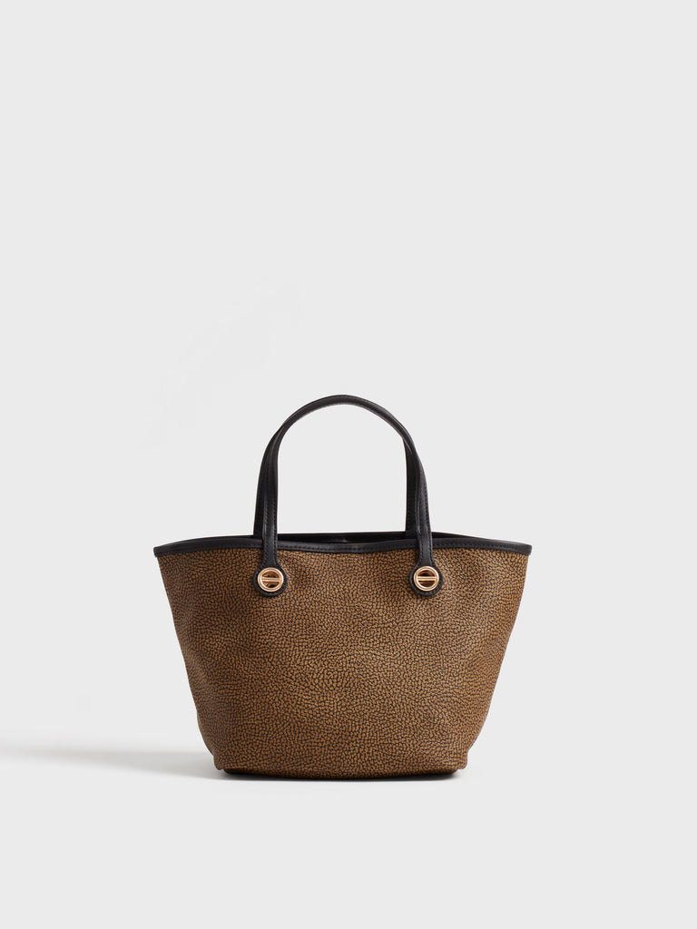 Shoulder bag of Op and Leather covered canvas - FLIGHT SMALL SHOPPING BAG - Borbonese