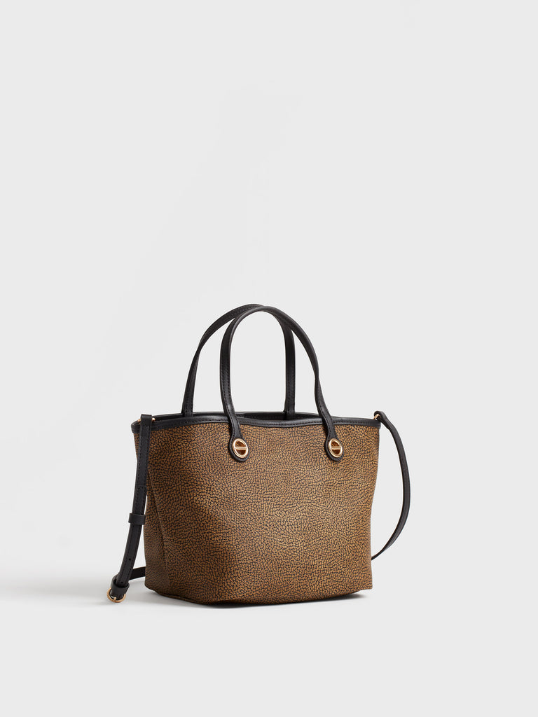 Shoulder bag of Op and Leather covered canvas - FLIGHT SMALL SHOPPING BAG - Borbonese