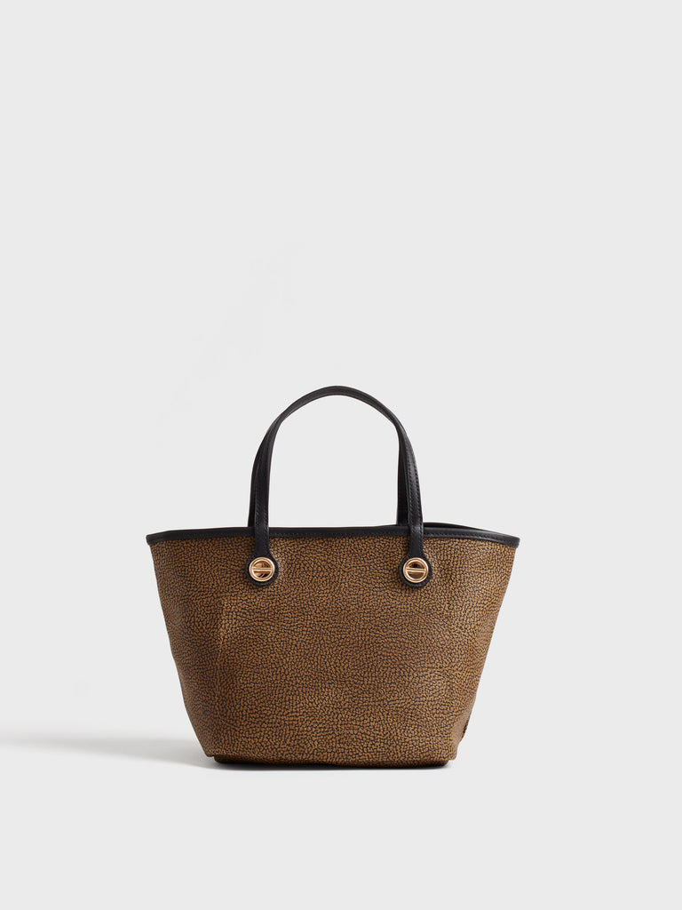 Shoulder bag of Op and Leather covered canvas - FLIGHT SMALL SHOPPING BAG - Borbonese