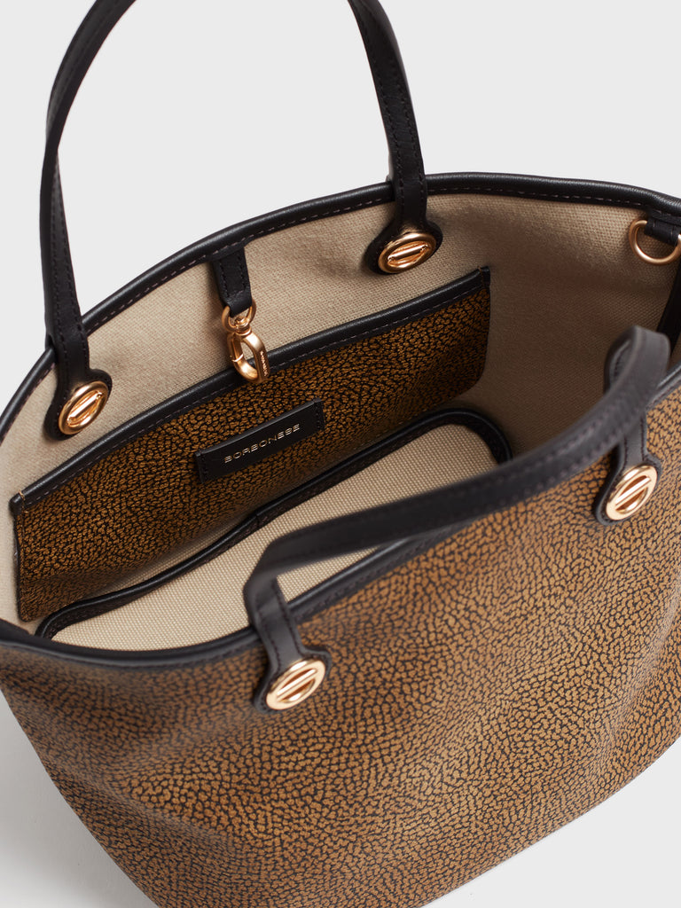 Shoulder bag of Op and Leather covered canvas - FLIGHT SMALL SHOPPING BAG - Borbonese